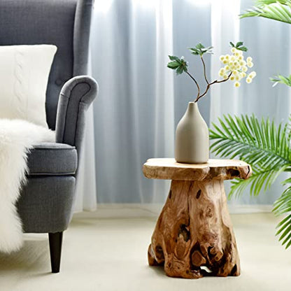 WELLAND Natural Cedar Stump Stool, Live Edge Mushroom Side Table, 14" H | Handcrafted from solid cedar with a live edge top and natural tree stump base