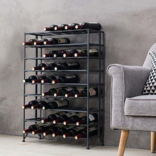 MyGift Gray Metal Wine Rack Freestanding Floor Stand, 9 Tier Wine Bottle Shelf - Holds up to 54 Bottles - color: Grey