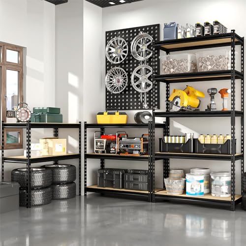 36.12"W: Father&I 5-Shelf-Storage-Rack Industrial Metal+Wood Garage/Kitchen Shelves Steel Utility Stand Shelving Unit Adjustable Heavy-Duty Shed/Closet/Pantry Organizer 72"h*36.12W*16d, Black - size: 72 in * 36 in * 16 in Wood-5T