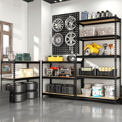 36.12"W: Father&I 5-Shelf-Storage-Rack Industrial Metal+Wood Garage/Kitchen Shelves Steel Utility Stand Shelving Unit Adjustable Heavy-Duty Shed/Closet/Pantry Organizer 72"h*36.12W*16d, Black - size: 72 in * 36 in * 16 in Wood-5T