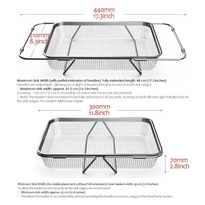 WAGENSTEIGER Extendable Dish Rack with Feet, Vegetable Colander Basket, Stainless Steel Dish or Silverware Drying Rack, Ultimate Kitchen Organizer Over the Sink (11.81 x 8.27 x 2.76 Inches) - size: 11.81 x 8.27 x 2.76 Inches