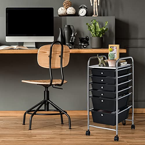 DREAMADE Rolling Cart with Storage Drawers, Utility Cart with Removable Plastic Drawers, Lockable Wheels, Art Cart for Classroom Organization Art Supplies Office Scrapbook (6 Drawers, Black) - color: Black, style: 6 Drawers