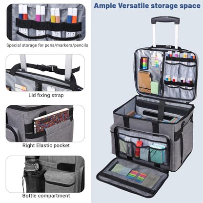 Rolling Teacher Bag Built-in Hard Support Board, Rolling Briefcase with Detachable Trolley, Rolling bag with Laptop compartment, Adjustable Shoulder Strap, and Ample Storage Space - color: Grey