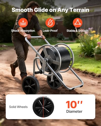 VEVOR Hose Reel Cart, 200/300 ft High-Pressure Garden Hose Cart, Hoses Reel Carts with Two Wheels, Handle & Heavy-Duty Mesh Storage Basket, Portable Hoses Reels for Garden Watering, Car Washing - style: 200 ft