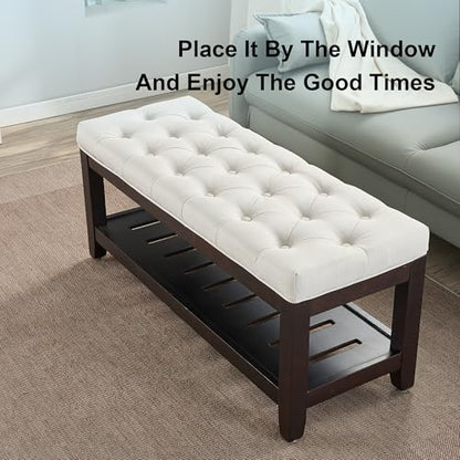 44" Entryway Bench with Shoe Storage, End of Bed Bench, Upholstered Ottoman Storage, 500 LBS Capacity for Entryway, Living Room, Hallway - color: White-1