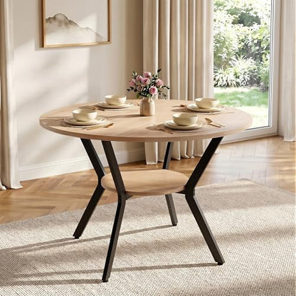 Miereirl 42.13" Round Dining Table for 4, Modern Kitchen Table with Open Storage Shelf, Wood Dining Table for Dining Room, Apartment, Small Spaces - color: Natural