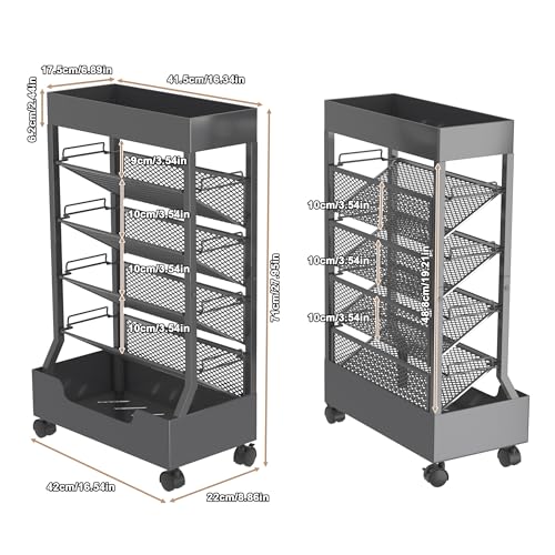 UMDONX Modern Mobile Single-Sided Metal Book Cart | Features A Metal Top Panel, A Base, and Clip-in Shelves; Suitable for Home, Office, and Classroom - color: Gunmetal Gray