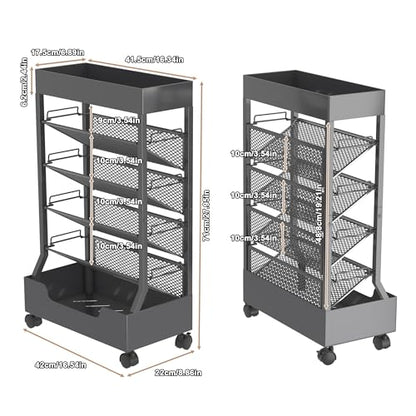 UMDONX Modern Mobile Single-Sided Metal Book Cart | Features A Metal Top Panel, A Base, and Clip-in Shelves; Suitable for Home, Office, and Classroom - color: Gunmetal Gray