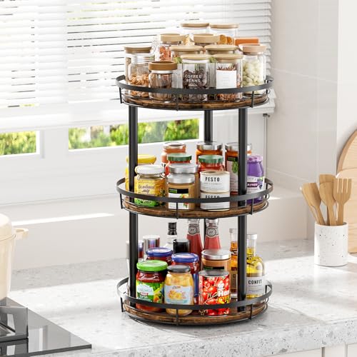 LAMU 12'' Wood Lazy Susan Spice Rack Organizer, 3 Tier Spice Organization for Cabinet, Countertop, Kitchen, Table Top, Pantry, Condiment and Seasoning Rack Organizer - size: 3 Tier 12 in