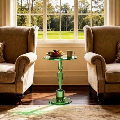 Acrylic Round Side Table, End Table Nightstand Pedestal Table for Living Room, Bedroom, Balcony (Green, 15.7“×15.7”×21.7“) - color: Green