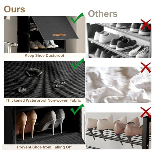 9 Tier Shoe Rack Organizer, Shoe Storage Cabinet with Door 18 Pairs Plastic Shoe Shelves with Cover for Closet, Entryway, Hallway, Bedroom, Black - size: 1 by 9(18 Pairs)