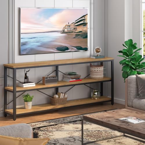 Tribesigns 71" Sofa Tables,Extra Long Couch Table, Narrow Long Console Table, Entryway Table,Sofa Table with 3 Tiers Storage Shelves (Light Brown) - color: Light Brown