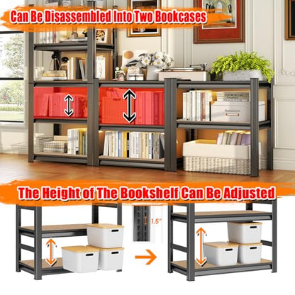 24"W Steel and Wood Book Shelf, 4 Tier Metal Bookcase, 1200LBS Display Shelving, Adjustable Utility Shelf Organizere, Standing Storage Shelves for Study, Bedroom, Living Room and Home Office, Black - size: 24"W x 12"D x 46"H