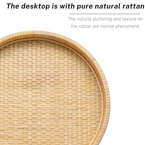 Small Side Table，Rattan Round Drink Tables for Small Spaces, Boho Circle Accent Table Coffee Table with Solid Wood Leg for Living Room, Pedestal Table for Bedroom, Corners - size: High: 21.4", style: Boho side table B