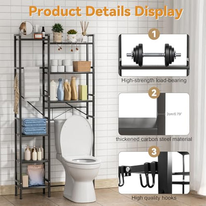 1 Set Over The Toilet Storage, 3-Tier Bathroom Laundry Storage Rack Space-Saving Organizer Household Supplies (Black-M) - color: Black-m