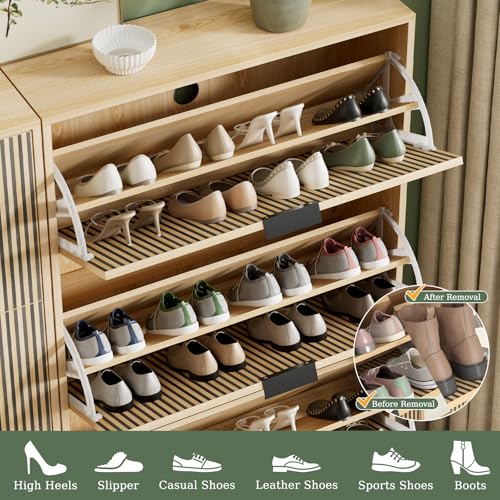 Shoe Cabinet Storage with 3 Flip Drawers, Shoe Organizer Cabinet for Entryway, Modern Freestanding Hidden Shoe Rack Organizer Shoe Cupboard for Hallway, Natural Wood - size: 3 Flip Drawers