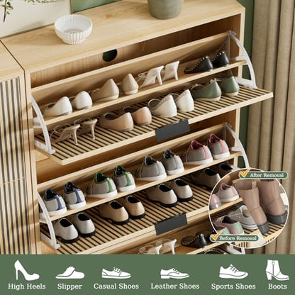 Shoe Cabinet Storage with 3 Flip Drawers, Shoe Organizer Cabinet for Entryway, Modern Freestanding Hidden Shoe Rack Organizer Shoe Cupboard for Hallway, Natural Wood - size: 3 Flip Drawers