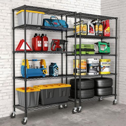 5 Tier Wire Metal Shelving Rack Garage Storage Rolling Shelves with Wheels | Heavy Duty Adjustable Industrial Shelve Steel Sturdy Utility Shelving for Kitchen Garage Pantry Bathroom Laundry - size: 5-Tier Metal Shelf（36L x 14W x 75H）