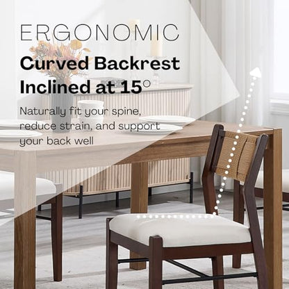 BESTANO Modern Armless Dining Chairs with Rope Woven Back Set of 2, White Upholstered Kitchen & Dining Room Chairs, Mid-Century Classic Farmhouse Wooden Side Chair - color: White, size: 2 Chairs
