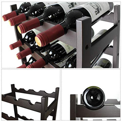 SMIBUY Bamboo Wine Rack, 20 Bottles Display Holder, 5-Tier Free Standing Storage Shelves for Kitchen, Pantry, Cellar, Bar (Dark Brown) - color: Brown