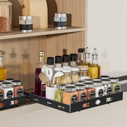 BOIVSHI Pull Out Spice Rack Organizer for Cabinet, 1 Tier Heavy Duty Spice Rack, Vertical Spice Rack for Kitchen Cabinet and Pantry (12.6''Wx10.5''Dx2.8''H, Metal Black) - size: 12.6''Wx10.5''Dx2.8''H,1 Tier