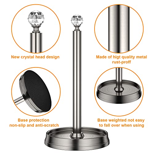 KASUNTO Paper Towel Holder with Crystal Ball - Steel Countertop Stand, Fits Standard & Jumbo Rolls, Brushed Nickel - color: Brushed Nickel