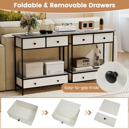 Giantex Console Table with 3 Fabric Drawers, 32" Farmhouse Entryway Table with Storage & Open Shelf, Rustic Narrow Sofa Table with Metal Frame for Living Room, Hallway, Entrance, Foyer