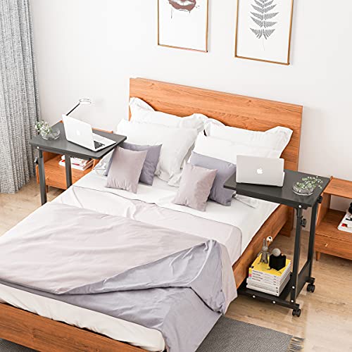 TigerDad Adjustable Height C Table Sofa Side Bedside Table with Wheels, Hospital Bed Table Rolling Tray with Storage, Mobile Computer Desk Laptop Table for Home Use - color: Black
