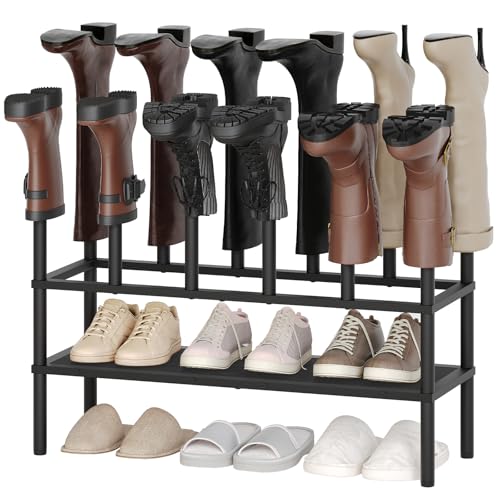 Shoe and Boot Rack Organizer, Tall Boots Rack for Closet, Cowboy Shoes Storage, 3 Tier Shoe Racks Organizer Holds 10 Pairs, Black SS09BBY1 - color: Black, size: 29.9" x 10.2" x 29.2"