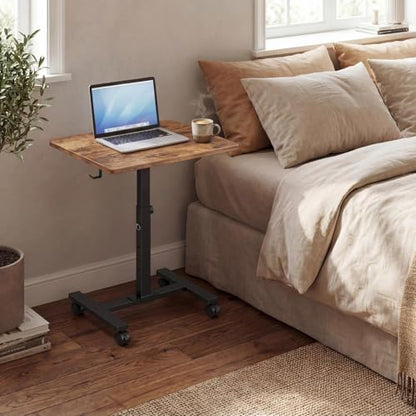 WINAZ Small Portable Laptop Rolling Desk - 24 Inch Mobile Computer Desk Adjustable Height on Wheels for Small Spaces, Couch Kids Desks End Side Table, Teacher Podium for Classroom, Rustic Brown - color: Brown