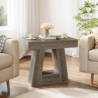 Tribesigns 24" Modern Side Table, 2-Tier Narrow Wooden End Table with Trapezoid Base, Farmhouse Small Nightstand for Living Room, Bedroom (1, Gray) - color: Grey