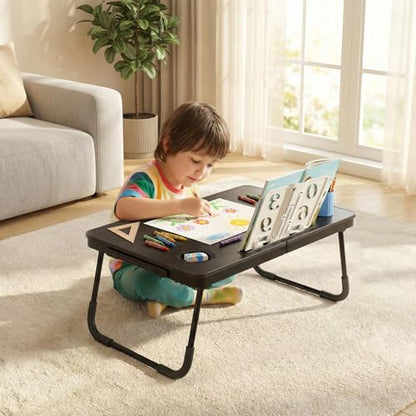 BUYIFY 23.4" Foldable Lap Desk Bed Table with Cup Holder Portable Tray | Folds Flat for Easy Storage, No Assembly Laptop Bed Desk, Sturdy and Lightweight, Patent Design, Black with stand - color: Black With Stand