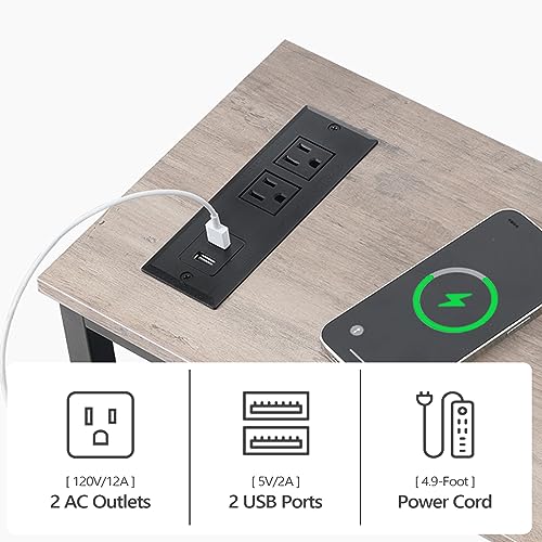 MAHANCRIS 44.9" Sofa Table, 9.4" Narrow Console Table with Charging Station, Couch Table Behind Sofa with Outlet, Entryway Table with Display Shelf, Living Room, Greige CTHG113E01 - color: Greige + Black
