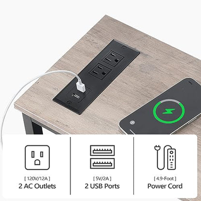 MAHANCRIS 44.9" Sofa Table, 9.4" Narrow Console Table with Charging Station, Couch Table Behind Sofa with Outlet, Entryway Table with Display Shelf, Living Room, Greige CTHG113E01 - color: Greige + Black