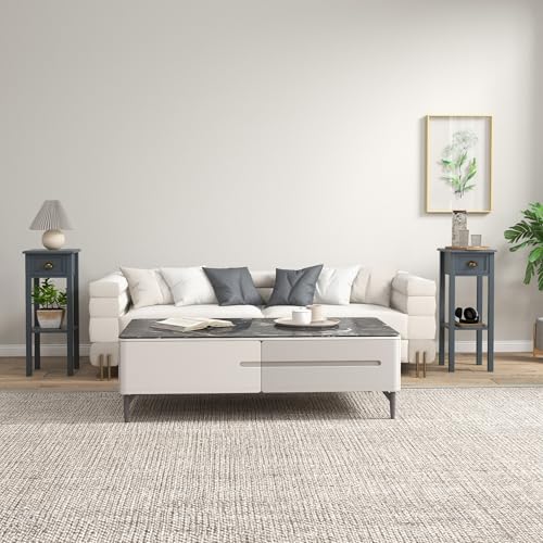 HOMCOM Narrow End Table with Drawer and Bottom Shelf, Slim Side Table for Small Spaces, Skinny Modern Accent Desk for Living Room, Set of 2, Gray - color: Grey