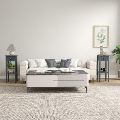HOMCOM Narrow End Table with Drawer and Bottom Shelf, Slim Side Table for Small Spaces, Skinny Modern Accent Desk for Living Room, Set of 2, Gray - color: Grey