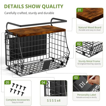 Magnetic Shelf for Fridge with Wood Top & Produce Basket – 2-in-1 Magnetic Spice Rack for Refrigerator – Space-Saving Kitchen Organizer for Fruits, Potatoes, and Onions (with Hooks) - size: 2pcs