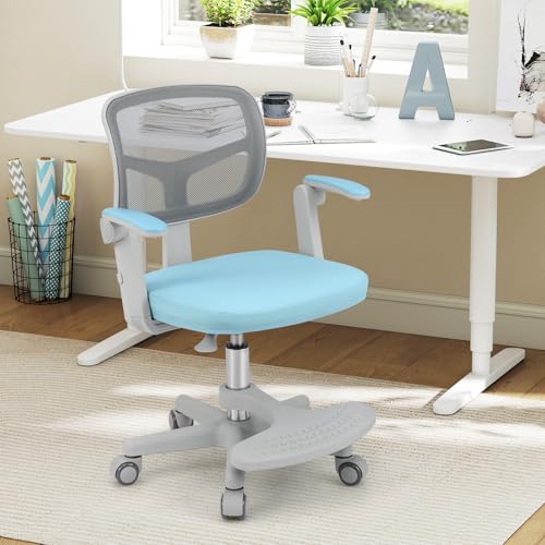 HONEY JOY Kids Desk Chair, Children Study Chair with Adjustable Height/Armrest/Footrest, Swivel Rolling Mesh Task Student Chair, Kids Computer Chair for Teens Girls Boys, Home, School, Office (Blue) - color: Blue