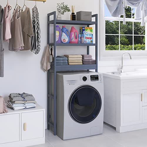 SMIBUY Bathroom Storage Shelf, Bamboo Over-The-Toilet Organizer Rack, Freestanding Toilet Space Saver with 3-Tier Adjustable Shelves (Grey) - color: Grey