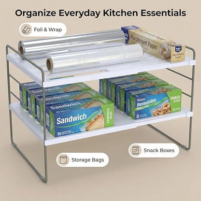 YAN & HIN 2 Pack Expandable Cabinet Organizer Shelf, 3-Tier Kitchen Cabinet Organizer for Tupperware & Food Container Storage, Adjustable Pantry Shelf Organizer for Bottles, Lids & Countertop - size: Set of 2