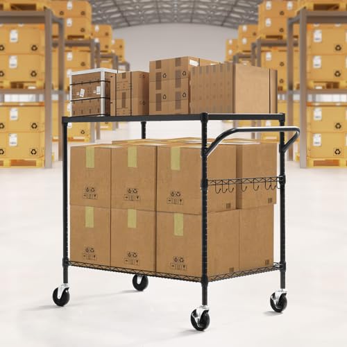 WDT 2-Tier Utility Cart with Wheels, Metal Cart with 1000LBS Capacity, NSF Heavy Duty Rolling Cart, Commercial Grade Serving Tool Storage Carts for Warehouse Garage Kitchen, 24"D x 40"W x 39"H, Black - color: Black 2 Tier Large