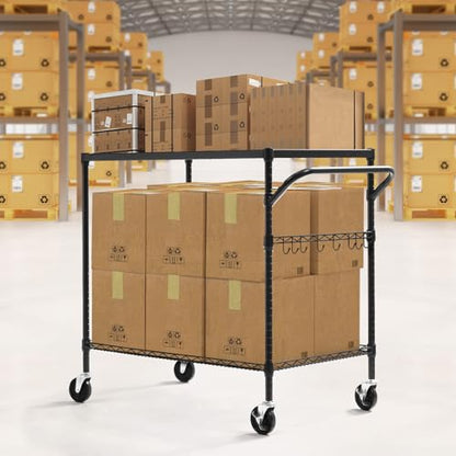 WDT 2-Tier Utility Cart with Wheels, Metal Cart with 1000LBS Capacity, NSF Heavy Duty Rolling Cart, Commercial Grade Serving Tool Storage Carts for Warehouse Garage Kitchen, 24"D x 40"W x 39"H, Black - color: Black 2 Tier Large