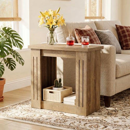 Tribesigns End Table, 2-Tier Farmhouse Skinny Side Table with Storage, Wooden Nightstand End Tables for Living Room, Bedroom, Office, Small Spaces, Brown