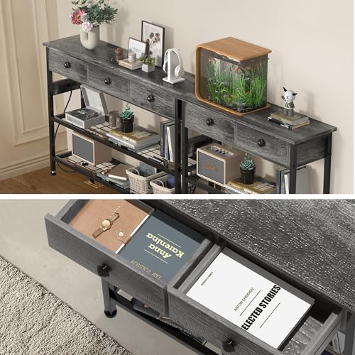32" Narrow Console/Entryway Table with Storage & 2 Drawers & Outlets, for Sofa & Living Room, Hallway/Foyer/Couch/TV/ Aquarium Stand Table for Entryway with USB Ports, LED Light Strip,Perfect for Home - size: 32"