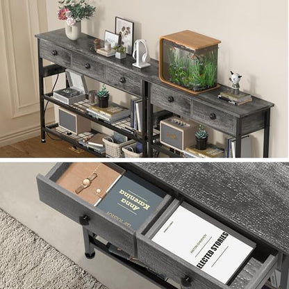 32" Narrow Console/Entryway Table with Storage & 2 Drawers & Outlets, for Sofa & Living Room, Hallway/Foyer/Couch/TV/ Aquarium Stand Table for Entryway with USB Ports, LED Light Strip,Perfect for Home - size: 32"