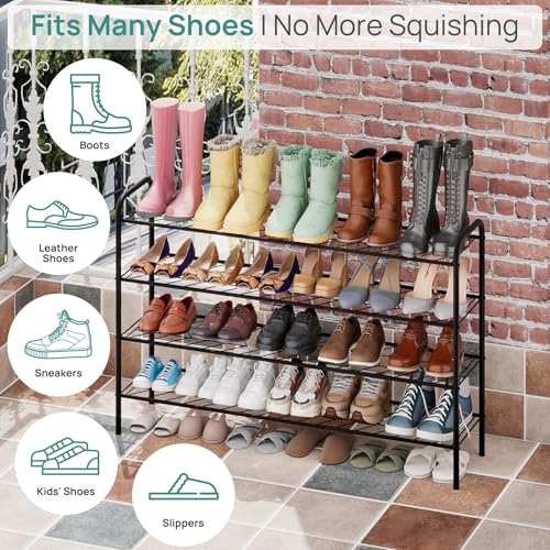 viewcare Long Shoe Rack for Closet, 4-Tier Extra Long Shoe Rack for Entryway & Garage, Black Shoe Organizer Holds 20-23 Pairs, Sturdy Metal Construction - size: 4-Tier(Extra Long)