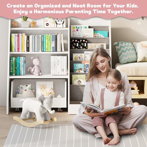 COZPAW Kids Bookshelf and Toy Storage, 4 Tier Toddler Bookshelf with Movable Drawer (White) - color: White