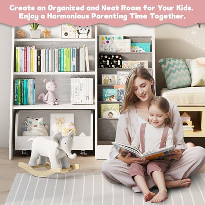 COZPAW Kids Bookshelf and Toy Storage, 4 Tier Toddler Bookshelf with Movable Drawer (White) - color: White