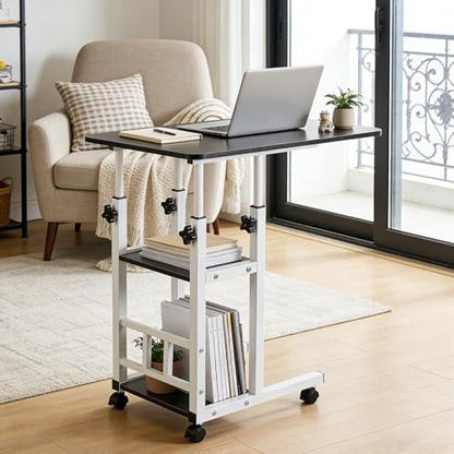 Adjustable C Table,Over Bed Table with Wheels,Rolling Side Table, Over Bed Table with Wheels, Bedside Table, for Sofa Side Small Space, Stable Multi Storage Desk, Black - color: Black