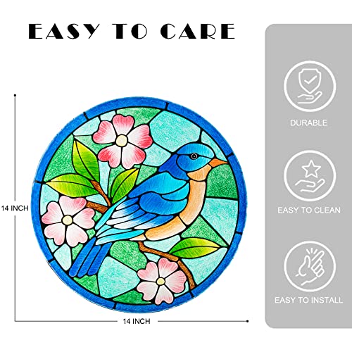 VCUTEKA Patio Side Table Outdoor Accent Table Bistro Coffee Table Plant End Table Small Porch Table Indoor Round Glass Balcony Bluebird Plant Table Stands - color: Blue Bird